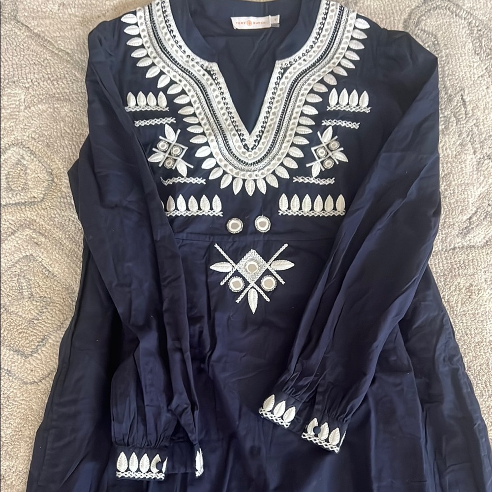 Tory Burch Blue and White Embellished Resort Gown - Picture 10 of 13